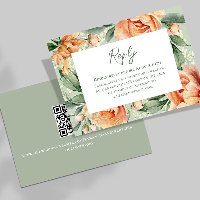 Elegant Vattenfärgspersika Flora Bröllop OSA Kort (Wedding RSVP reply card with elegant watercolor peach floral. )