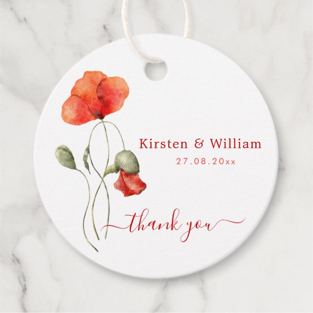 Elegant Vattenfärgspopies - Bröllop Tack Gåvor Etiketter (Framsida)