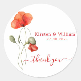 Elegant Vattenfärgspopies - Bröllop Tack Runt Klistermärke