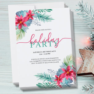 Elegant Vattenfärgsposttia, Julfest Inbjudningar