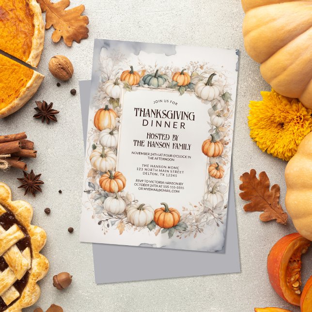 Elegant Vattenfärgspumpkin-Thanksgiving - Middag Inbjudningar (Skapare uppladdad)