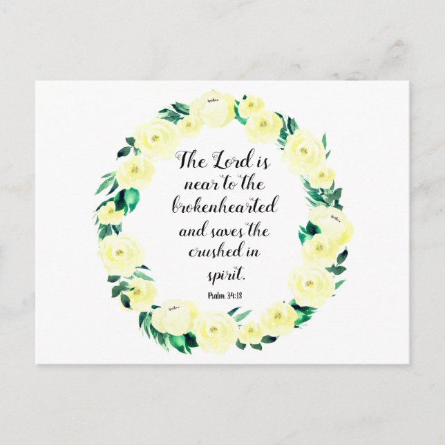 Elegant Vattenfärgsref Psalm 34:18 blommigt Helg Vykort (Framsida)