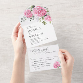 Elegant VattenfärgsRosa Hydrangea Blommigt Bröllop