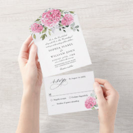 Elegant VattenfärgsRosa Hydrangea Blommigt Bröllop