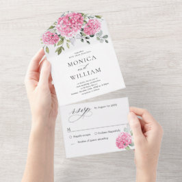 Elegant VattenfärgsRosa Hydrangea Blommigt Bröllop