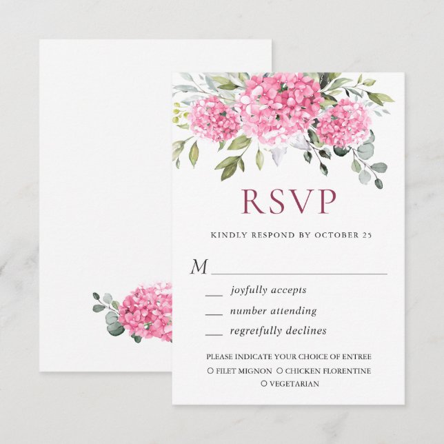 Elegant VattenfärgsRosa Hydrangea Blommigt Bröllop OSA Kort (Fram/baksida)