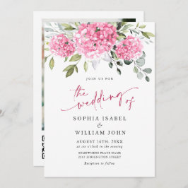 Elegant VattenfärgsRosa Hydrangea Photo Bröllop Inbjudningar