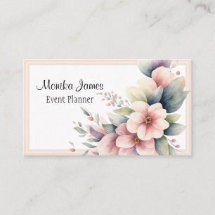 Elegant VattenfärgsRosa och Blommigt Visitkort