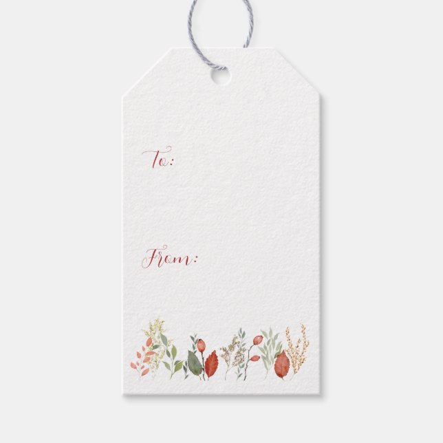 Elegant Vattenfärgsrustik Blommigt Presentetikett (Framsidan)