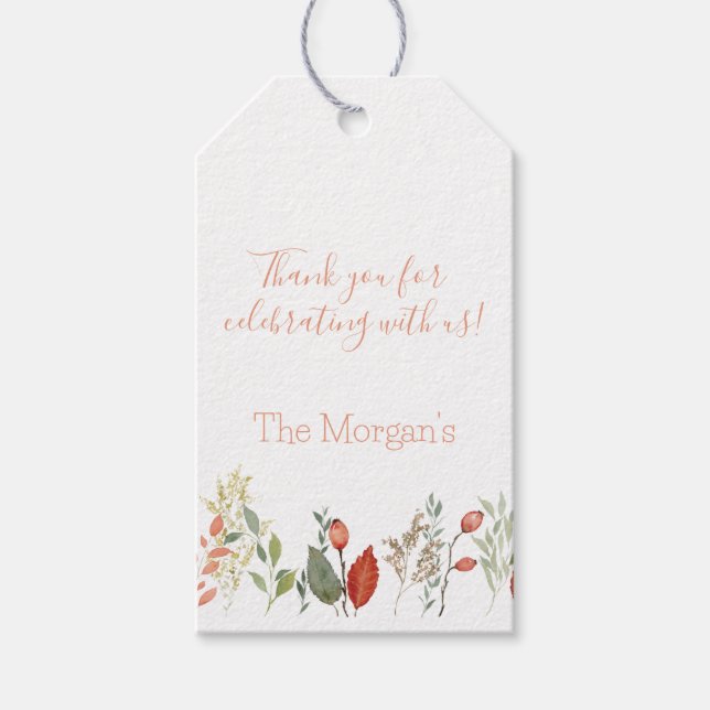 Elegant Vattenfärgsrustik Blommigt Presentetikett (Framsidan)