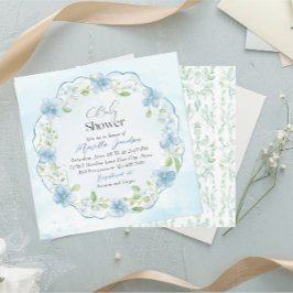 Elegant Vattenfärgsskare Blåa blommor Babykläder Inbjudningar