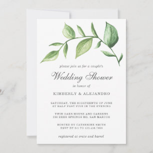 Elegant Vattenfärgsskare Greenery Par Shower Inbjudningar