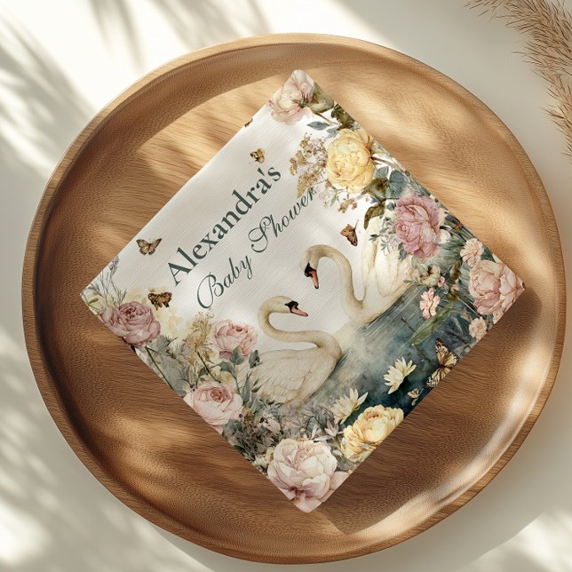 Elegant Vattenfärgsskare Svanar Babykläder Pappersservett (Skapare uppladdad)