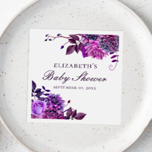 Elegant vattenfärgsskdusch för lila blommigt babyd pappersservett