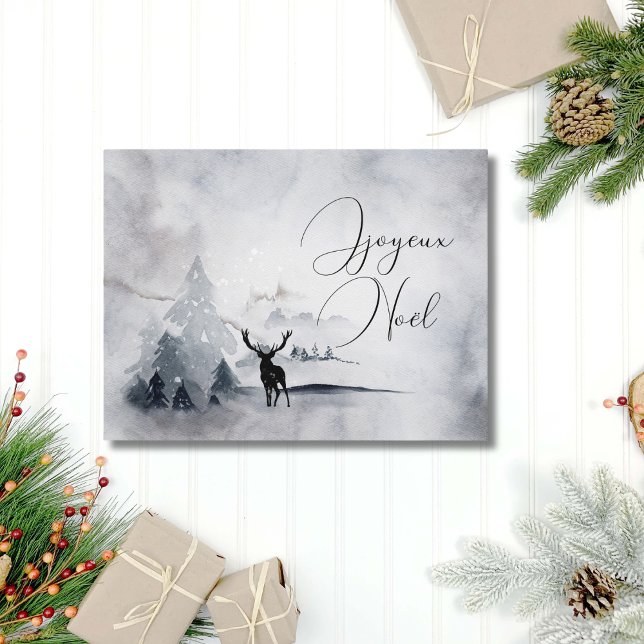 Elegant Vattenfärgsskog Hjort - jul Helg Vykort (Elegant Watercolor Nature Christmas Card)