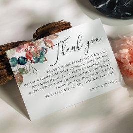 Elegant vattenfärgsskogsfall blommigt bröllop tack kort