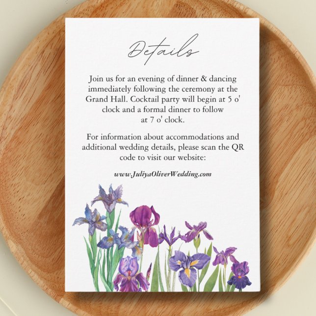 Elegant vattenfärgsskript bröllop QR för Iris-skri Tilläggskort (Skapare uppladdad)