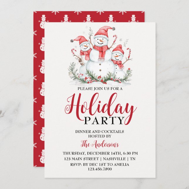 Elegant Vattenfärgssluten Julfest Inbjudningar (Fram/baksida)