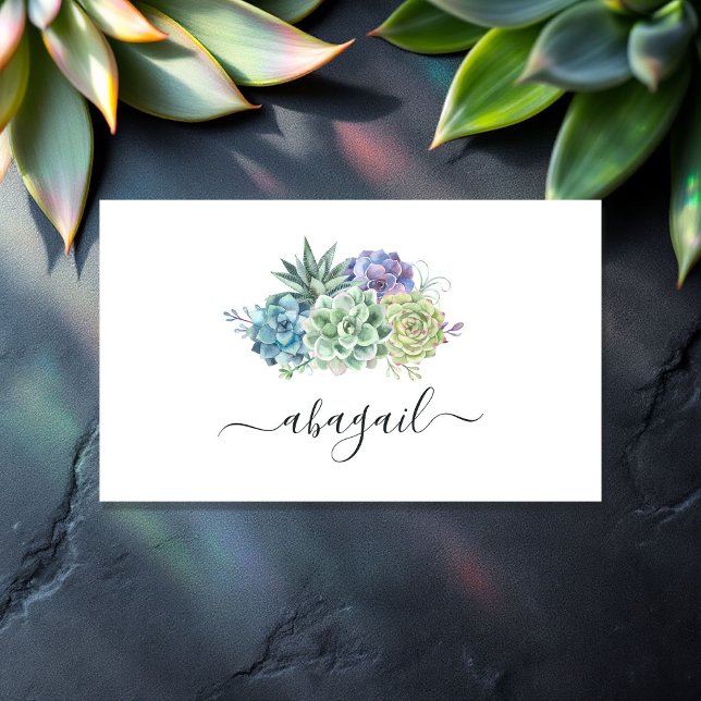 Elegant vattenfärgssucculent blomsterproffs visitkort (Elegant Watercolor Succulent Floral Professional Business Card)