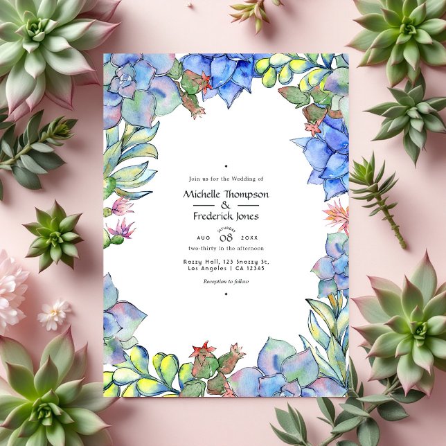 Elegant Vattenfärgssucculent och Blommigt Bröllop Inbjudningar (Succulent and Floral Wedding Invitation)