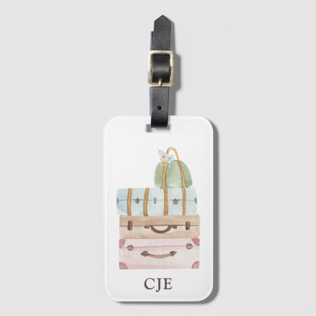 Elegant Vattenfärgssuitcase - resväska Bagagebricka (Framsida vertikal)