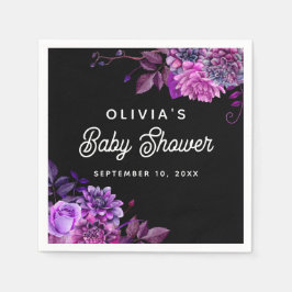 Elegant vattenfärgssvartvit babydusch för lila blo pappersservett