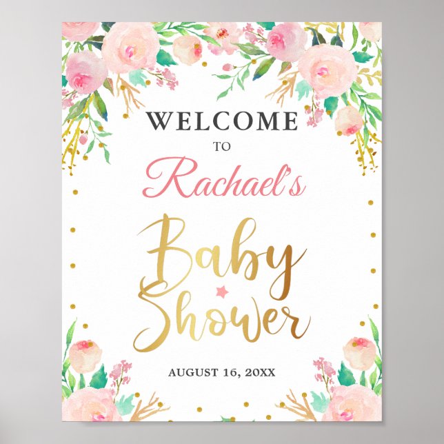 Elegant Vattenfärgssymbol Blommigt för babyvisning Poster (Framsidan)
