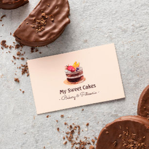 Elegant vattenfärgstårta patisserie cuptårta desse visitkort
