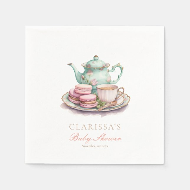 Elegant vattenfärgste-partaj för bebis Pink Guld Pappersservett (Framsidan)