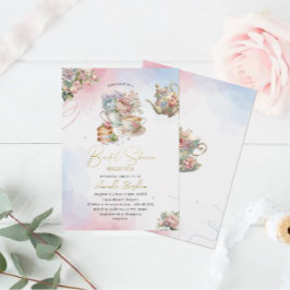 Elegant vattenfärgsteknik tea party flicka rosa gu inbjudningar