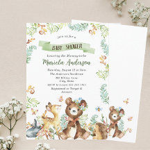 Elegant Vattenfärgsträdsdjur Baby Shower