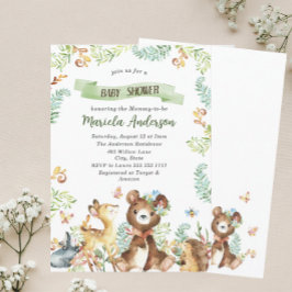 Elegant Vattenfärgsträdsdjur Baby Shower Inbjudningar