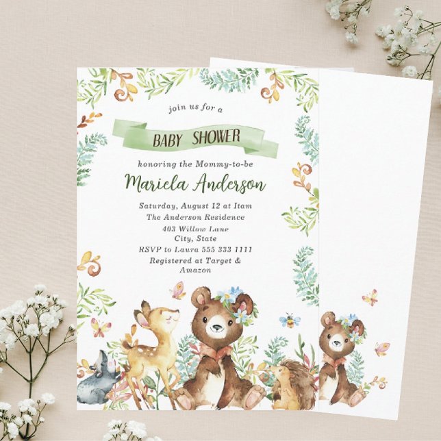 Elegant Vattenfärgsträdsdjur Baby Shower Inbjudningar (Skapare uppladdad)