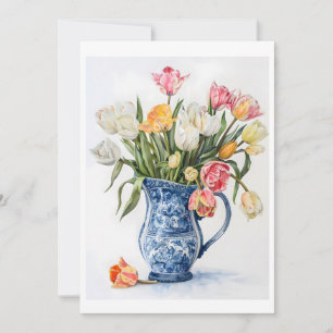 Elegant VattenfärgsTulips i Blue Delft Vas