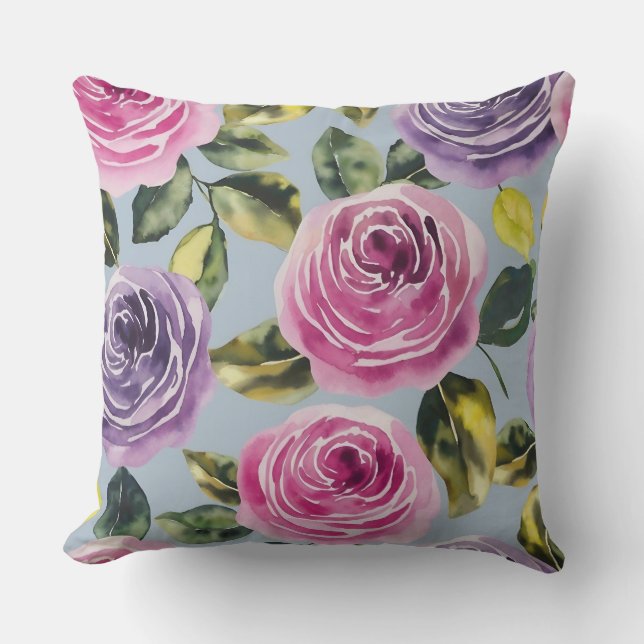 Elegant Vattenfärgsutkast Ro Blommigt Design Kudde (Framsida)