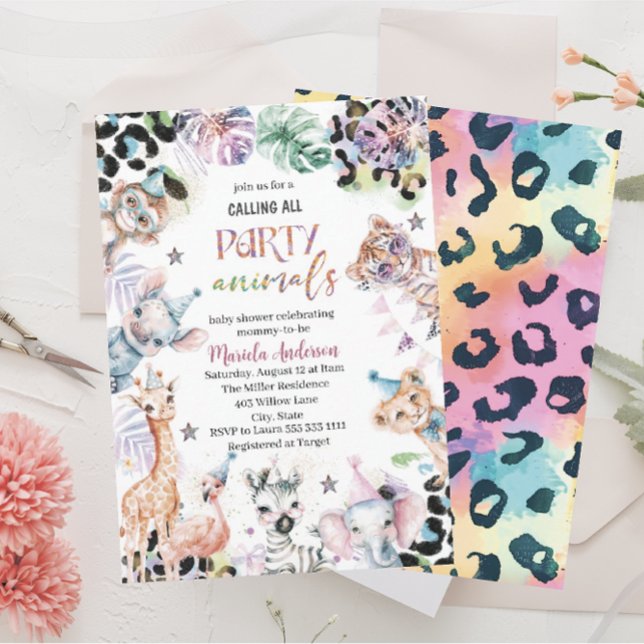 Elegant VattenfärgsVild Safari Animals Baby Shower Inbjudningar (Skapare uppladdad)
