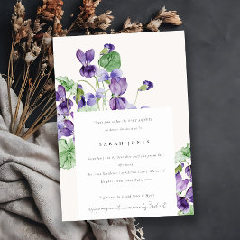 Elegant Vattenfärgsviolett Blommigt, babyvisningsp Inbjudningar