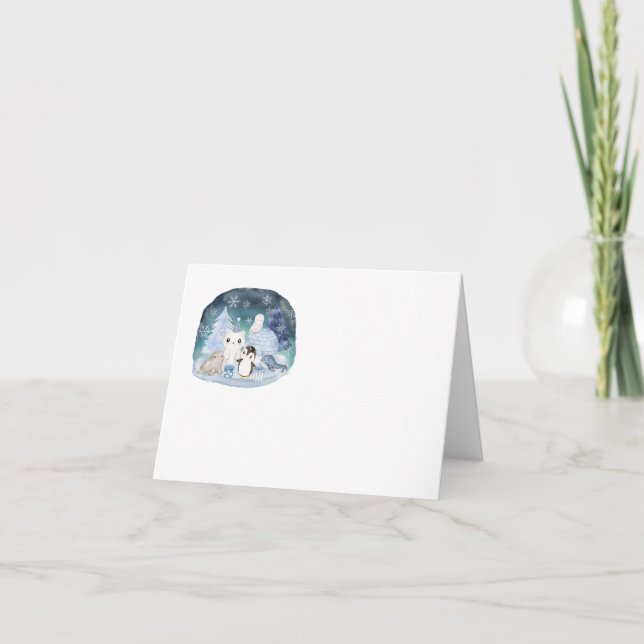 Elegant Vattenfärgsvisning Vinterarktiska djur bab Tack Kort (Framsida)