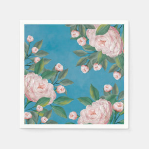 Elegant Vattenfärgsvit Blommigt Peonies Flowers Pappersservett