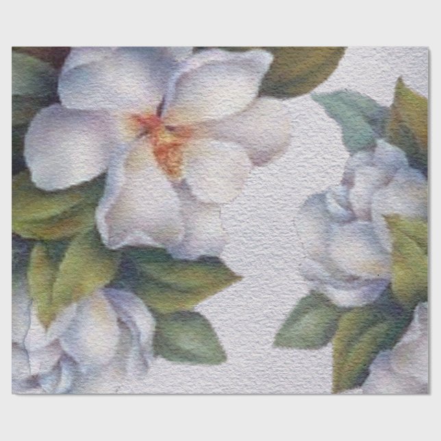 Elegant Vattenfärgsvit Magnolia Flower Presentpapper (Platt)