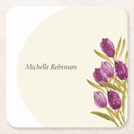Elegant Vattenskärda Tulip Flowers Underlägg Papper Kvadrat