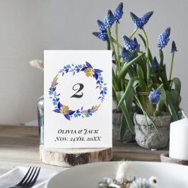 Elegant Vattenskärg blå blomma Bröllop Bordsnummer