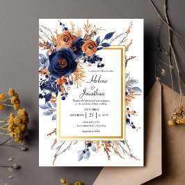 Elegant Vattenskärg Blommigt Blårotsblått Bröllop Inbjudningar