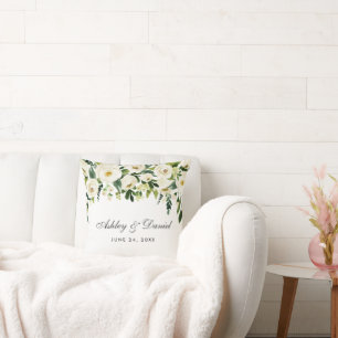 Elegant Vattenskärg Blommigt Grönt Vita Bröllop Kudde