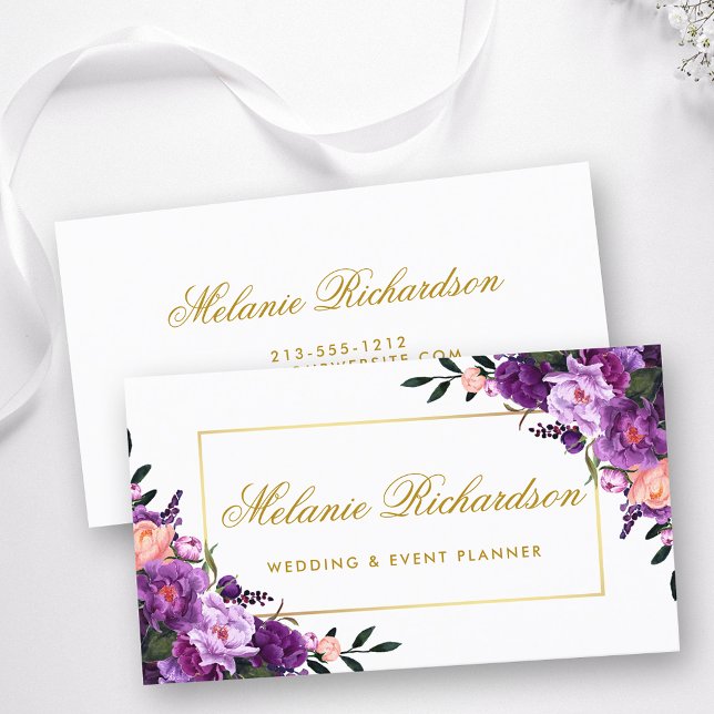 Elegant Vattenskärg Blommigt Lila Ultra Violet Gul Visitkort (Customize to change text size, color or text style.)