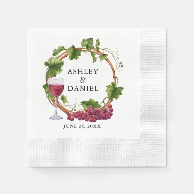 Elegant Vattenskärg Grafikviner Träutandning Bröll Pappersservett (Framsidan)