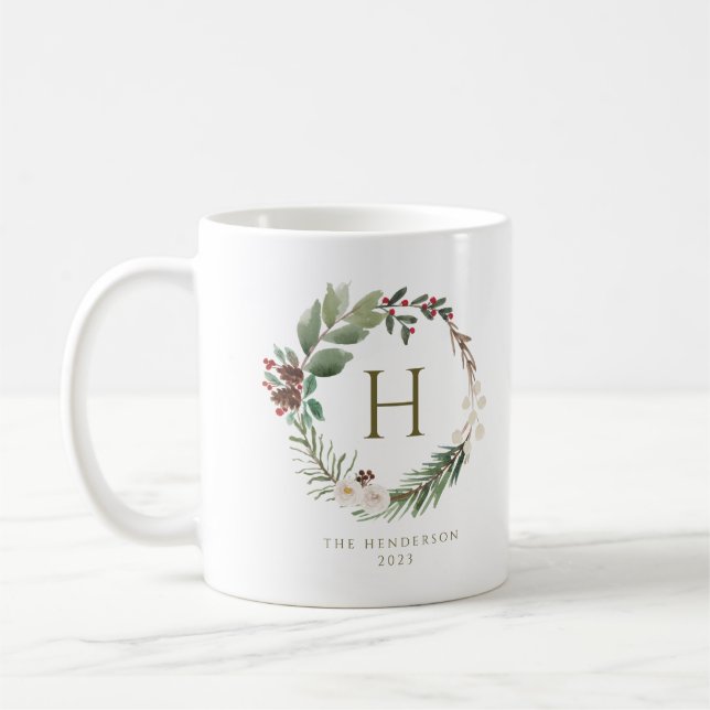 Elegant Vattenskärg jul Utandning Monogram Kaffemugg (Vänster)