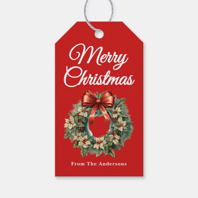 Elegant Vattenskärg Julfrö Helgdag Utandning Presentetikett (Framsidan)