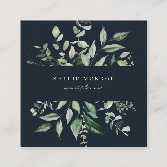 Elegant Vattenskärg Vild Foliage Mörk blått Fyrkantigt Visitkort (Framsida)