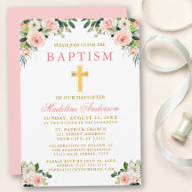 Elegant Vattenskärm Rosa Vit Blommigt Baptism
